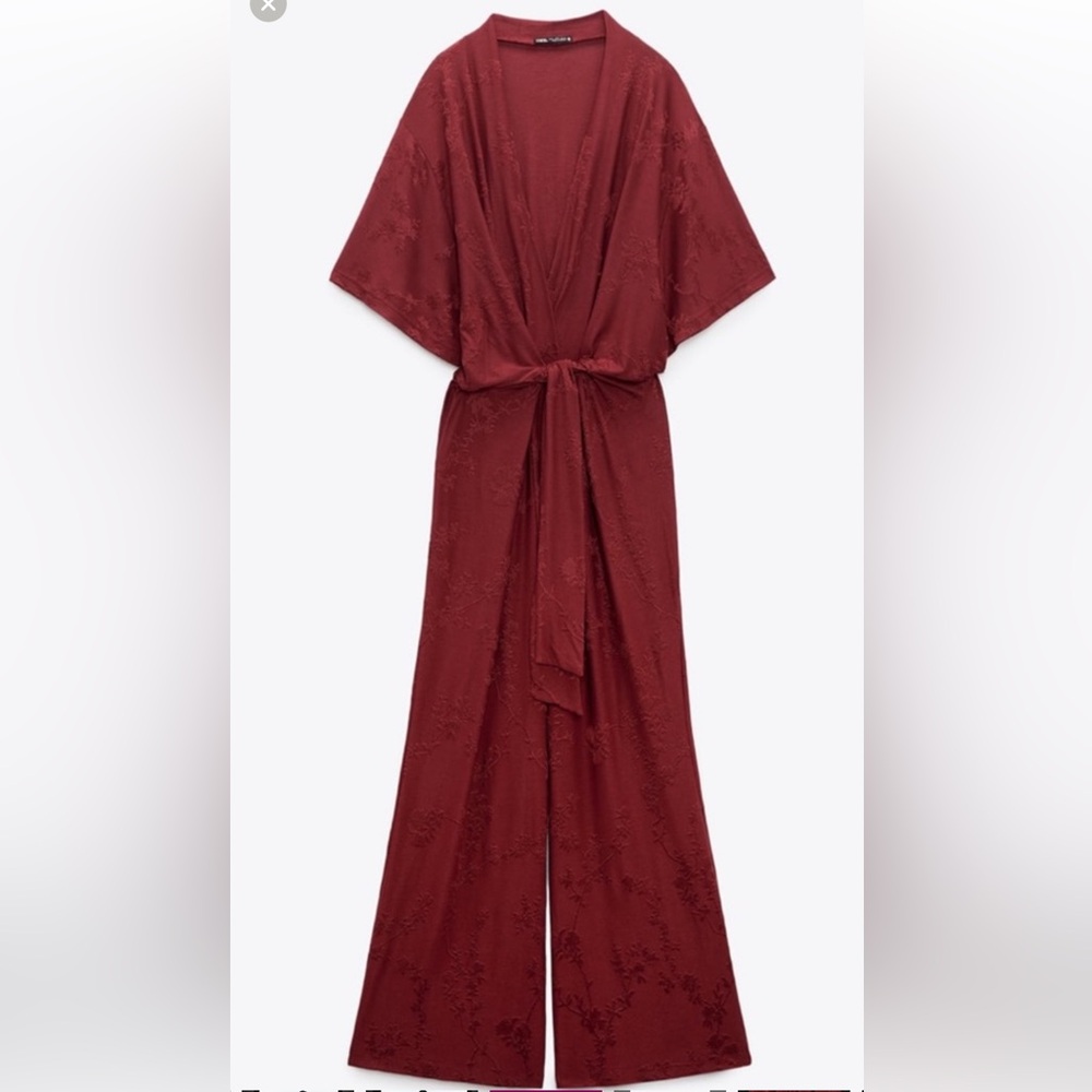 Zara Red Wide Leg Jumpsuit - Picture 4 of 11